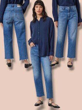 NEW 💙 MAVI Women's Victoria High-Rise Wide-Leg Cropped Jeans/Dark Wash